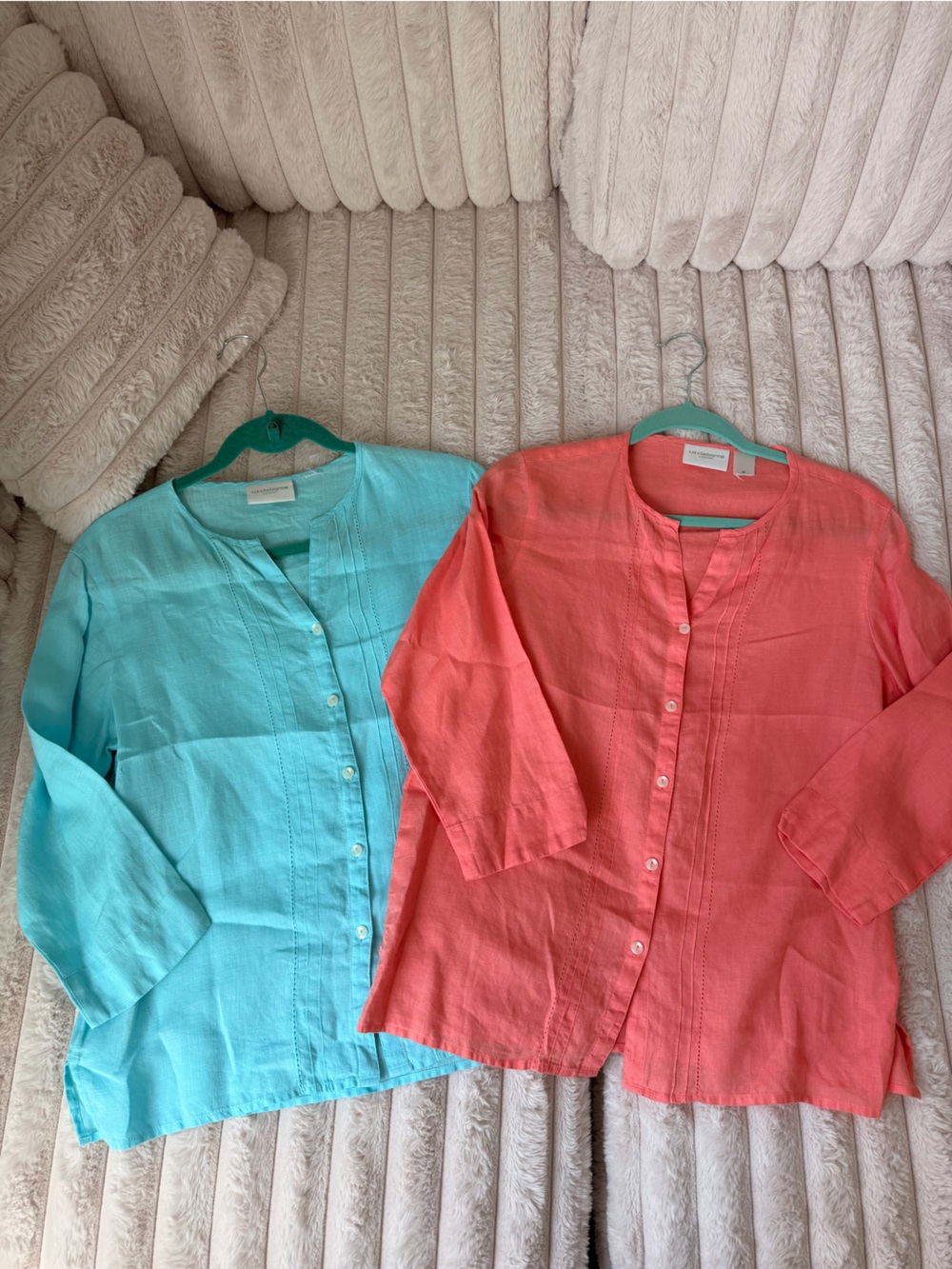Liz Claiborne Coral and Blue Button-Front Linen 3/4 Sleeve Button Down Bundle